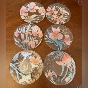 Set of 6 Vintage SydenStricker Fused Art Glass Floral Plates Signed Dish Flowers